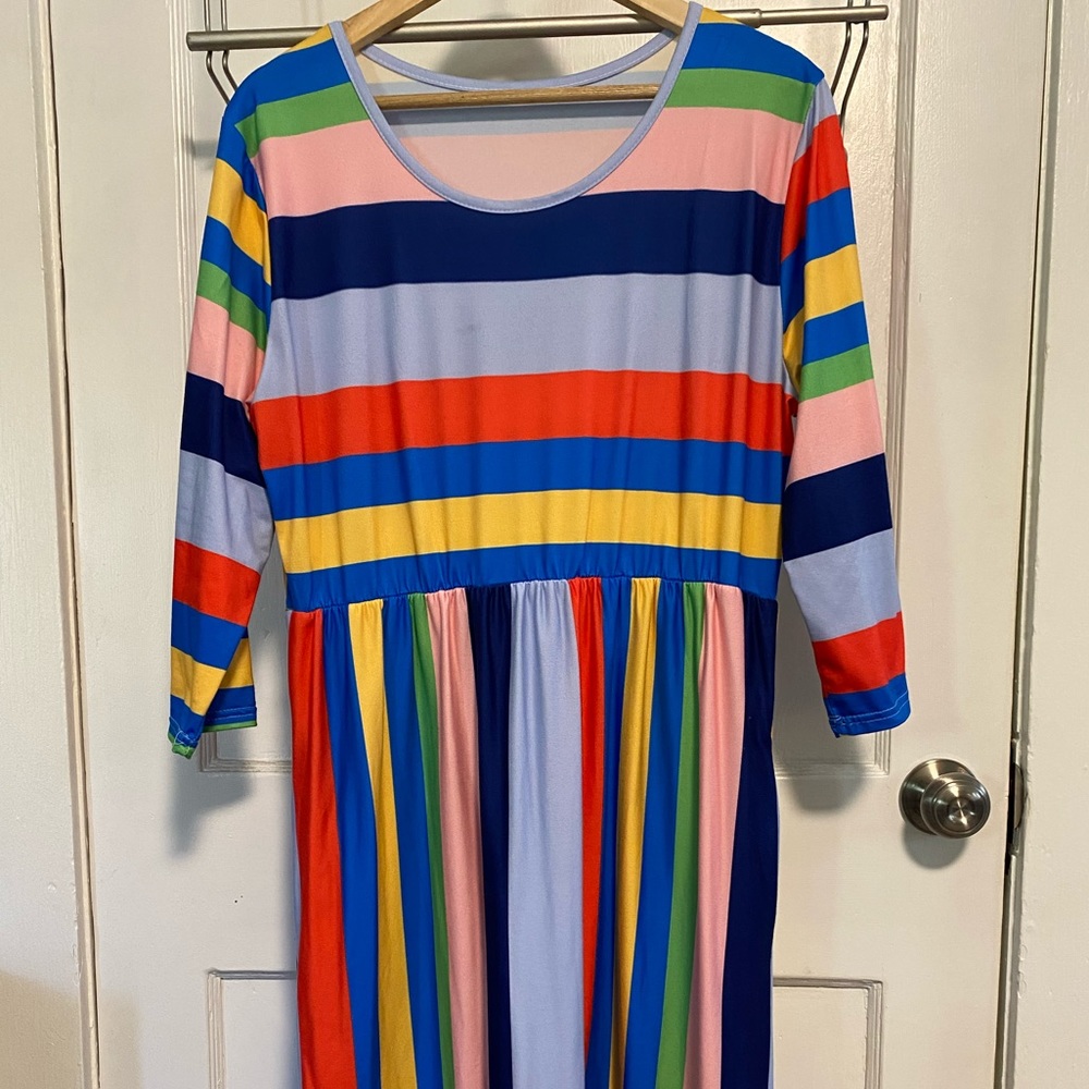 SUPER CUTE RAINBOW EMPIRE WAIST DRESS